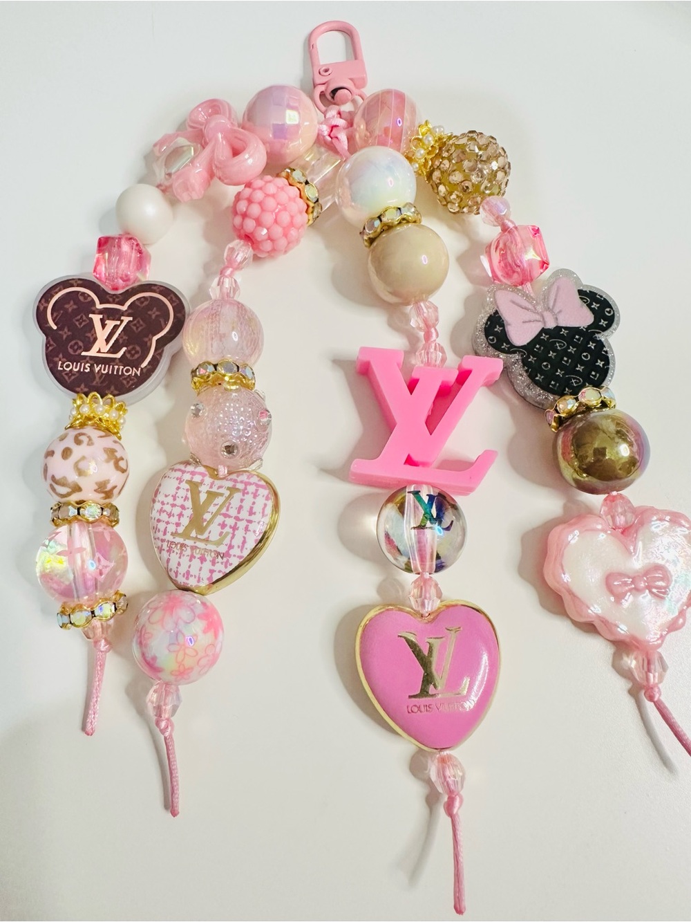 LV Pink Logo Beaded Bag Charm